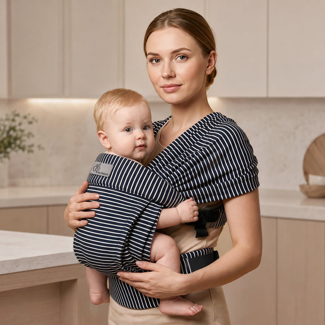 Solo Wrap Flexi Hands-Free Baby Carrier with Dual Carry Positions and 3-Point Support Design – Oxford Blue Stripes