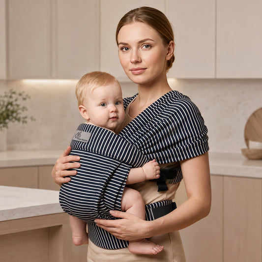 Solo Wrap Flexi Hands-Free Baby Carrier with Dual Carry Positions and 3-Point Support Design – Oxford Blue Stripes