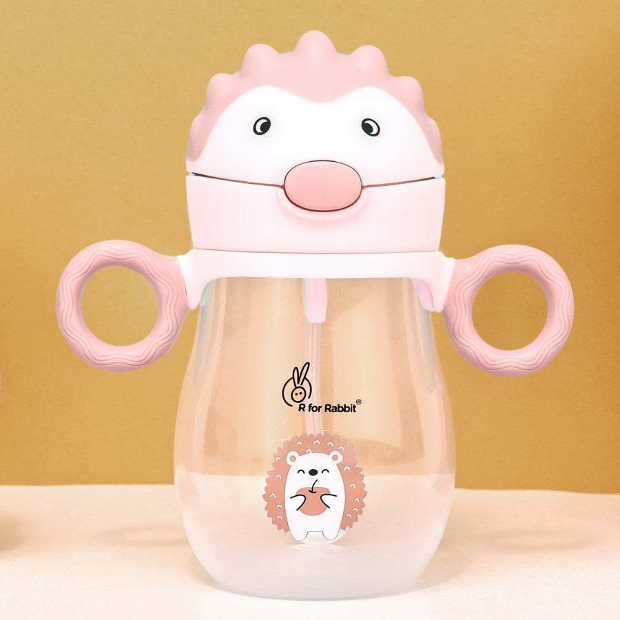 Spikey Baby Straw Sipper Bottle 320ml With Soft Silicone Straw and Leak Proof - Peach Pink