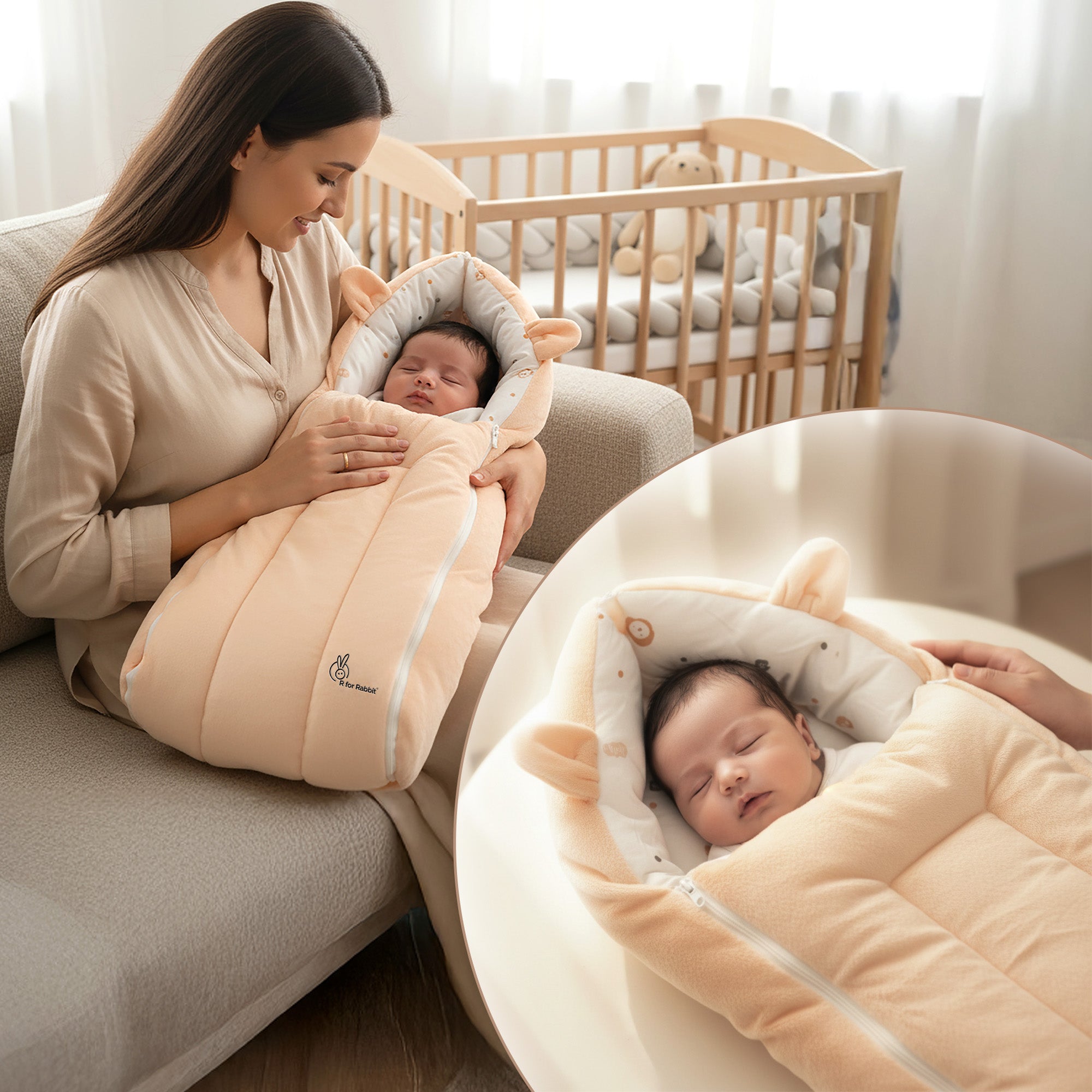 Snuggy Cucoon Baby Nest - Soft, Comfortable & Multi-Purpose Nest for Newborns 0-6 months babies - Teddy Beige