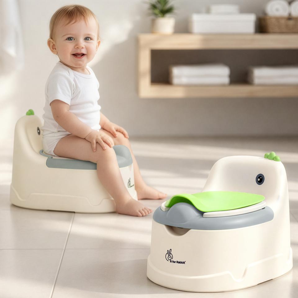 Tiny Tots Dino BPA-Free Potty Training Toilet Seat For Baby With Cushion - White Green