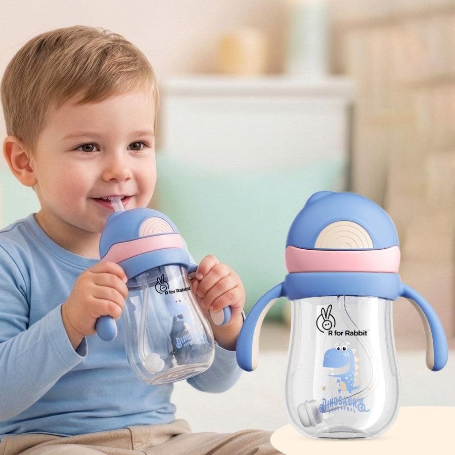 Tritan Dino Straw Sipper Bottle for kids 320ml - Pink Blue