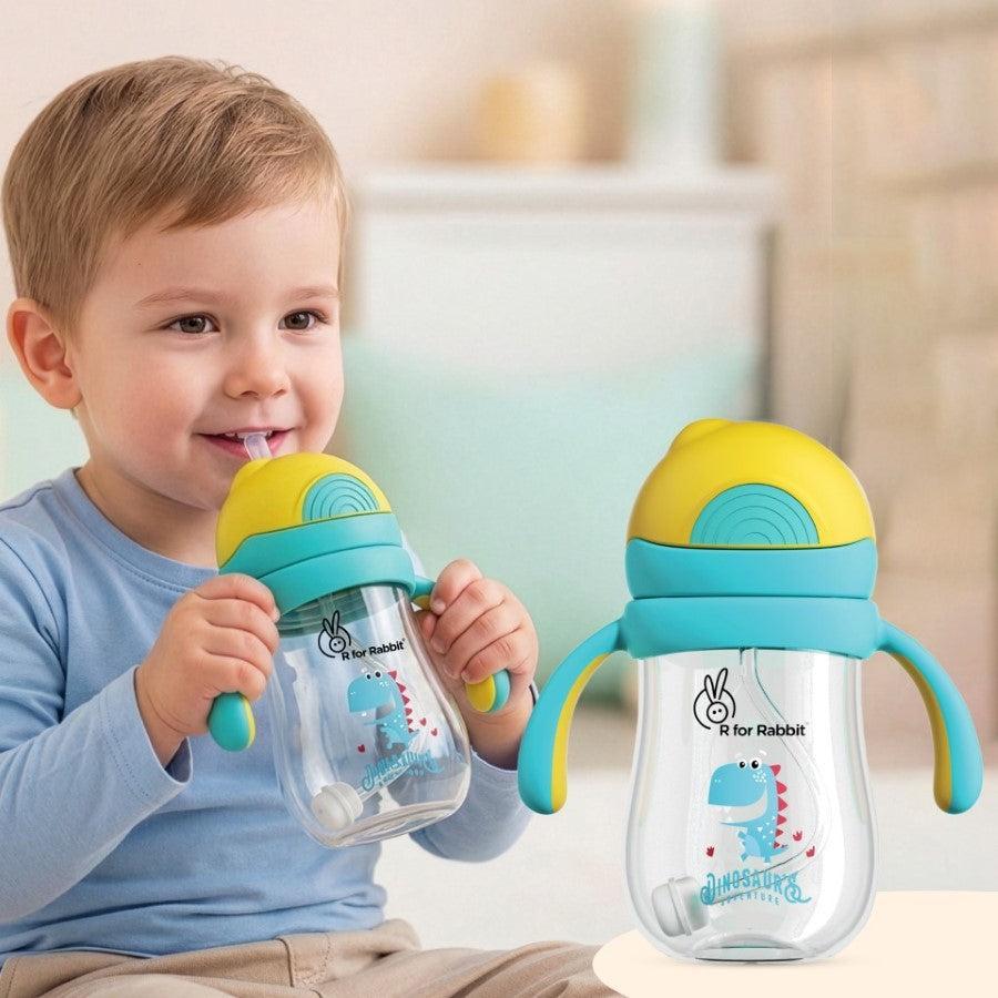 Tritan Dino Straw Sipper Bottle for kids 320ml - Yellow Blue