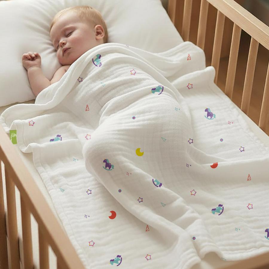 Softkins Muslin Baby Blanket With 6 Layers - Newborn Swaddle & All Season Blanket - Unicorn White