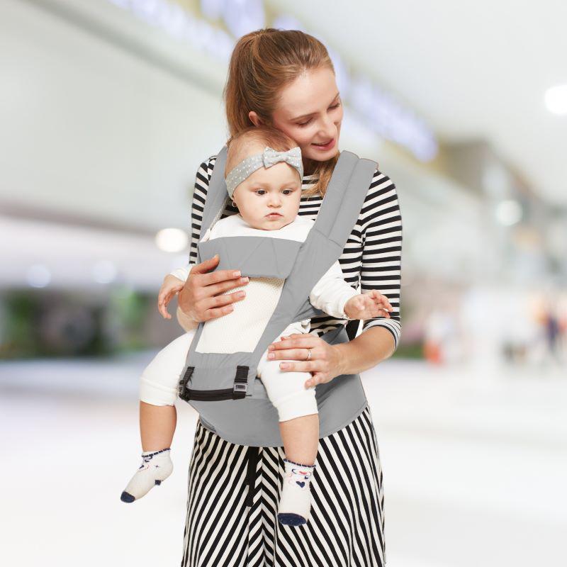 Upsy Daisy Baby Carrier With 4 In 1 Carry Position, 100% Cotton Fabric - Grey Cream