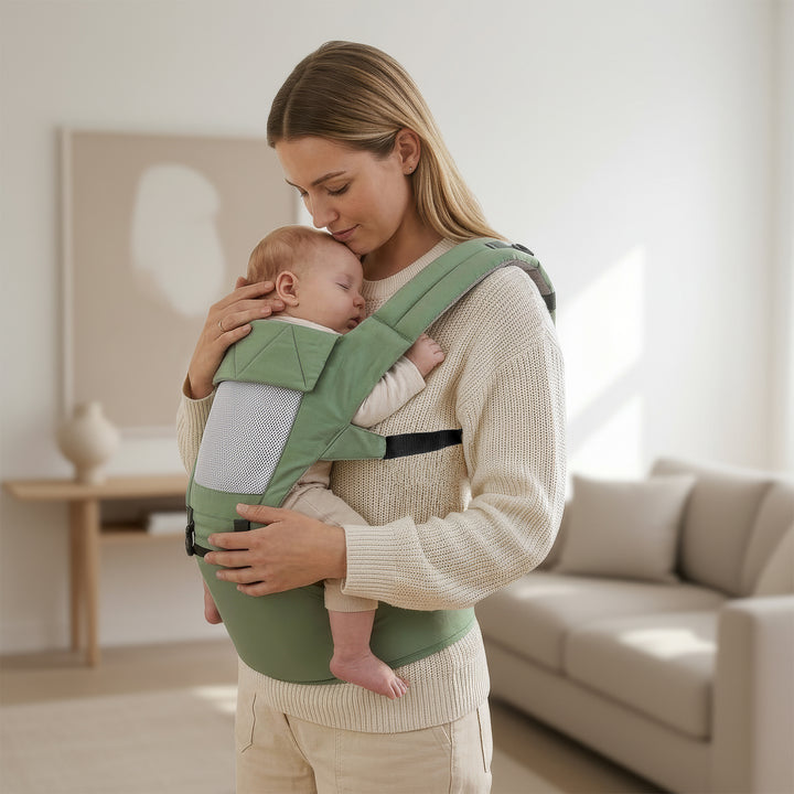 Upsy Daisy Baby Carrier With 4 In 1 Carry Position, 100% Cotton Fabric - Green