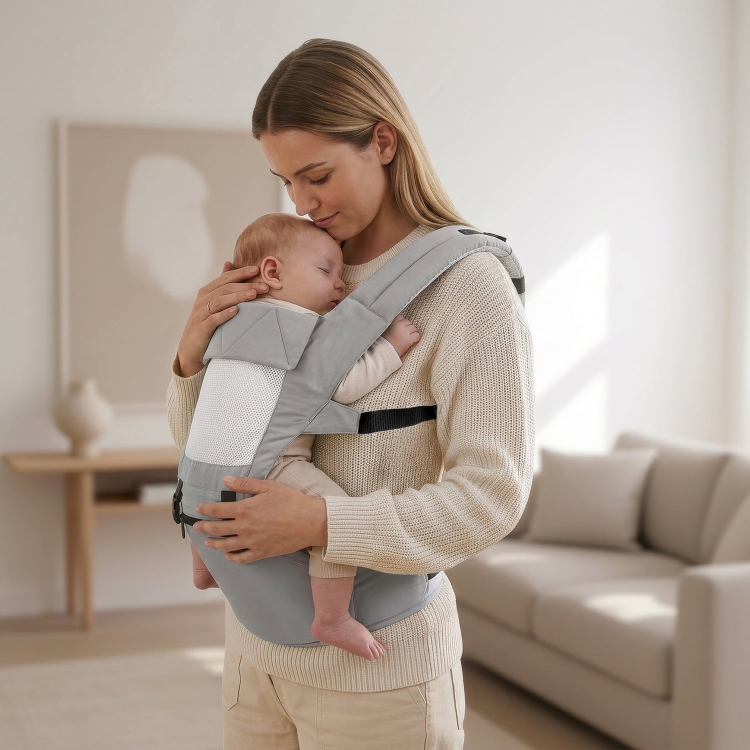 Upsy Daisy Baby Carrier With 4 In 1 Carry Position, 100% Cotton Fabric - Grey Cream