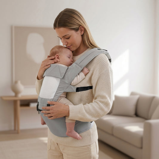 Upsy Daisy Baby Carrier With 4 In 1 Carry Position, 100% Cotton Fabric - Grey Cream