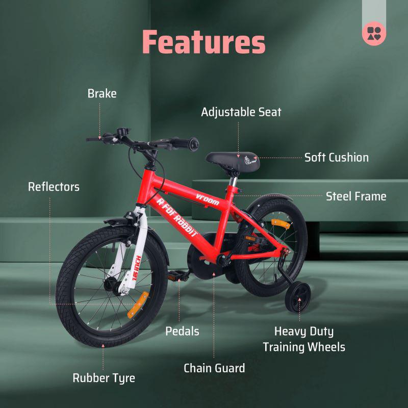 Vroom 16T Kids Bicycle with Easy 90% Installation - R For Rabbit