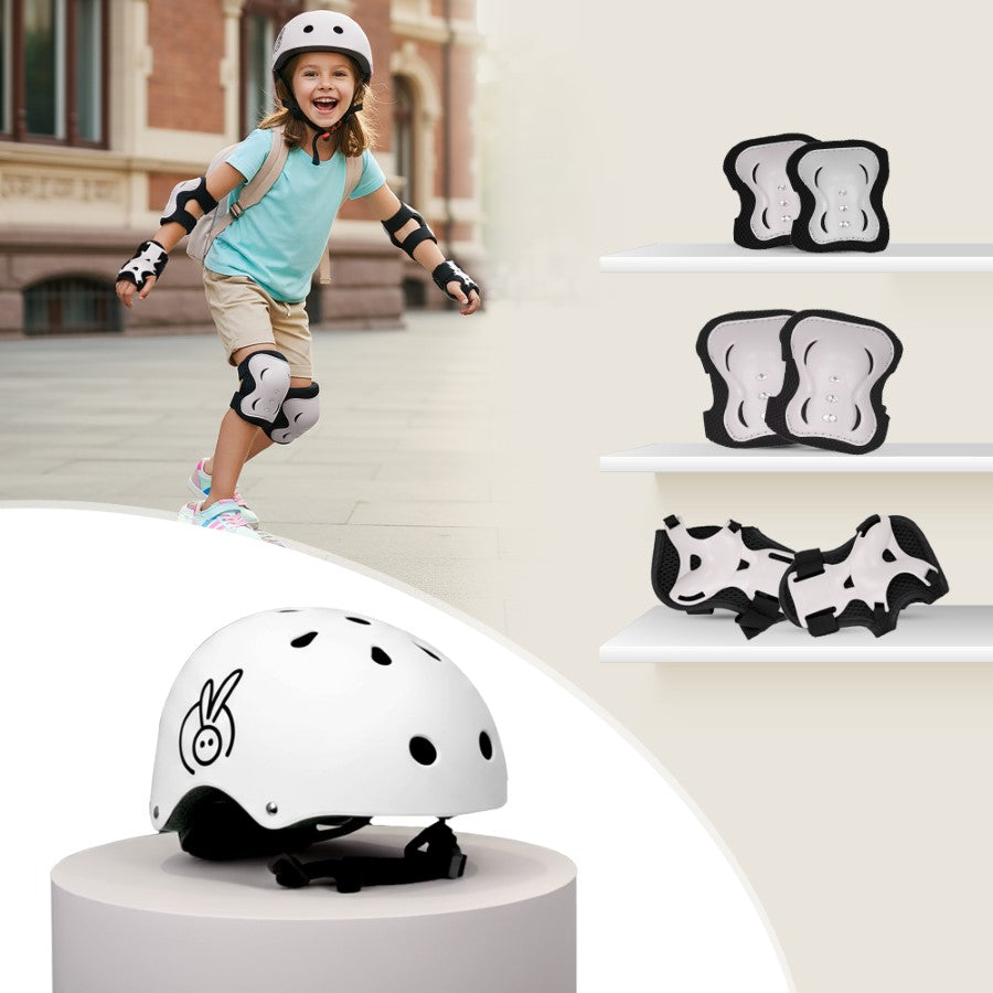 Safe Play Set Kids Helmet, Premium Kids Sports Safety Kit with Helmet & Protective Pads - White