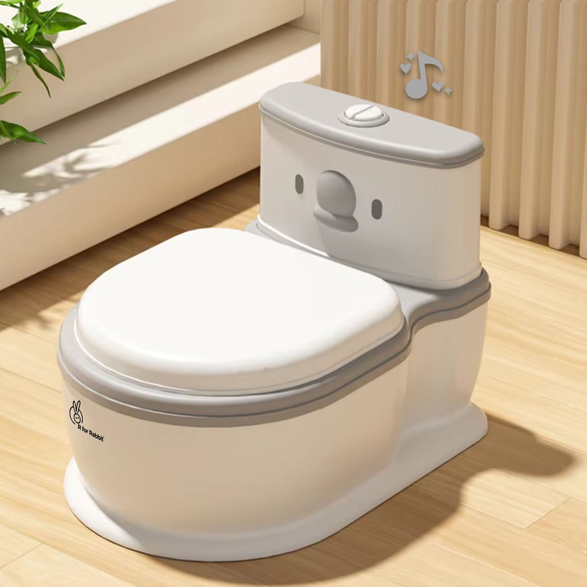 Little Grownup Pixie Potty Training Seat For Kids With Music & Tissue Storage - White Grey