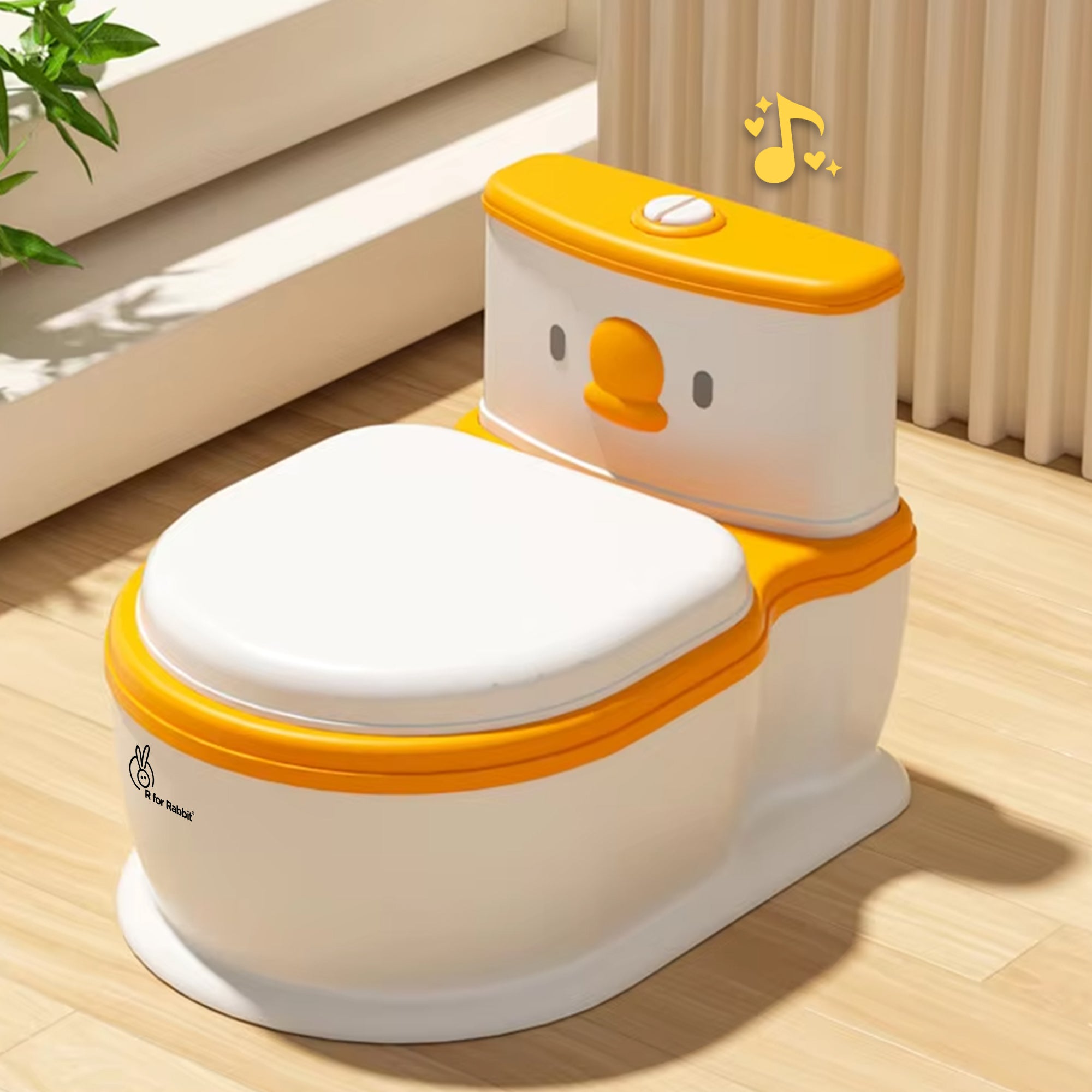 Little Grownup Pixie Potty Training Seat For Kids With Music & Tissue Storage - White Orange