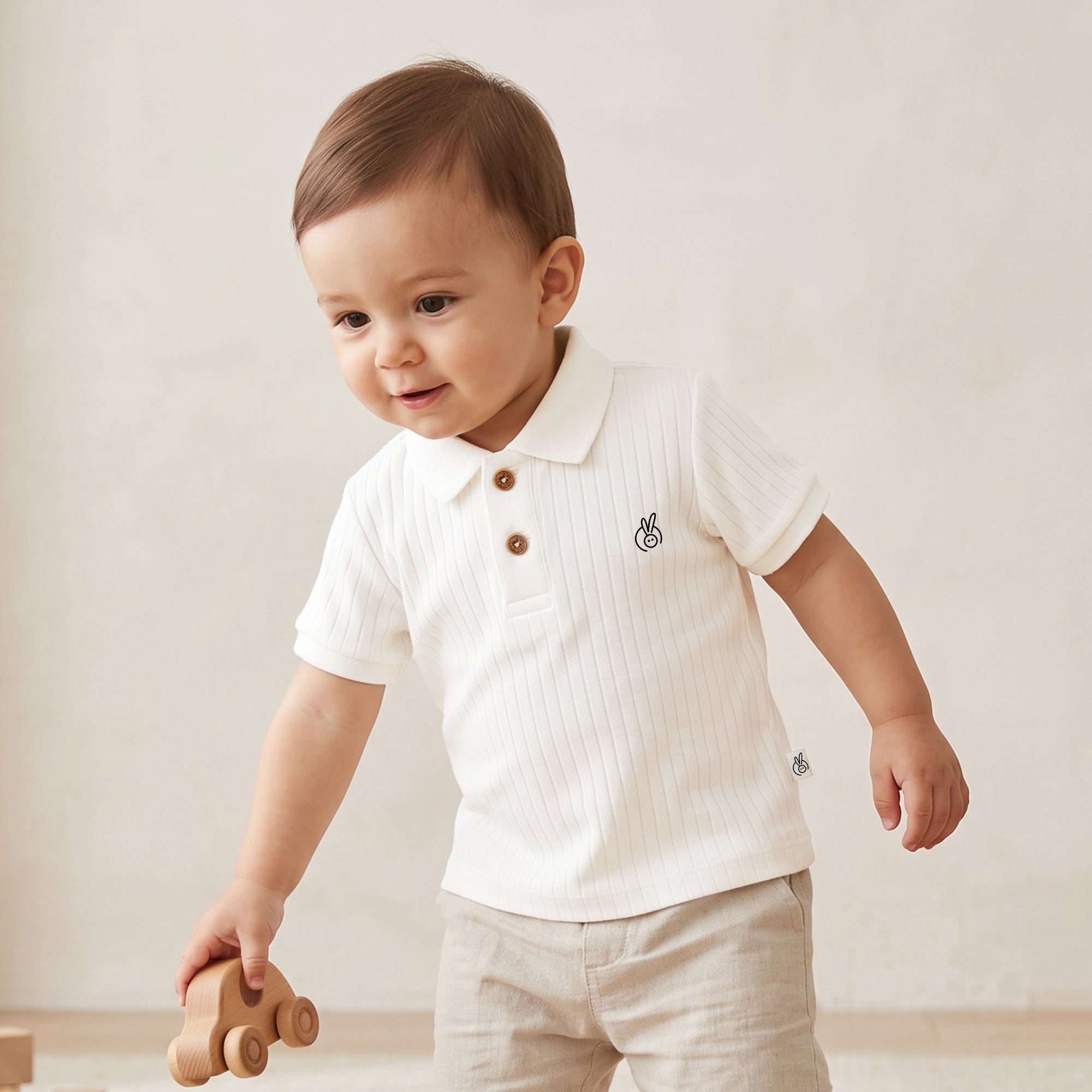 Drop Needle Half Sleeve Polo T-Shirt Star White 0-2 Years