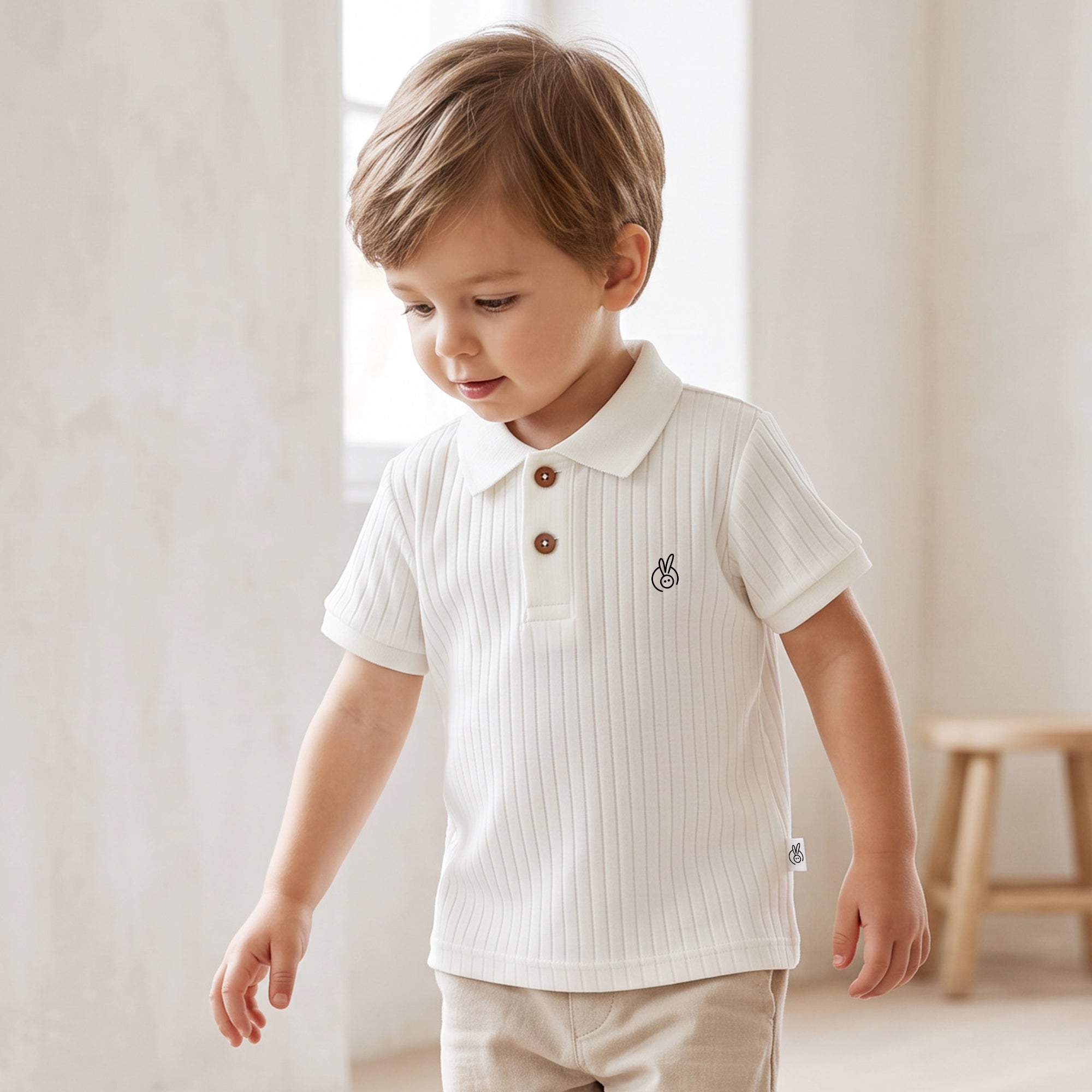 Drop Needle Half Sleeve Polo T-Shirt Star White 2-4 Years