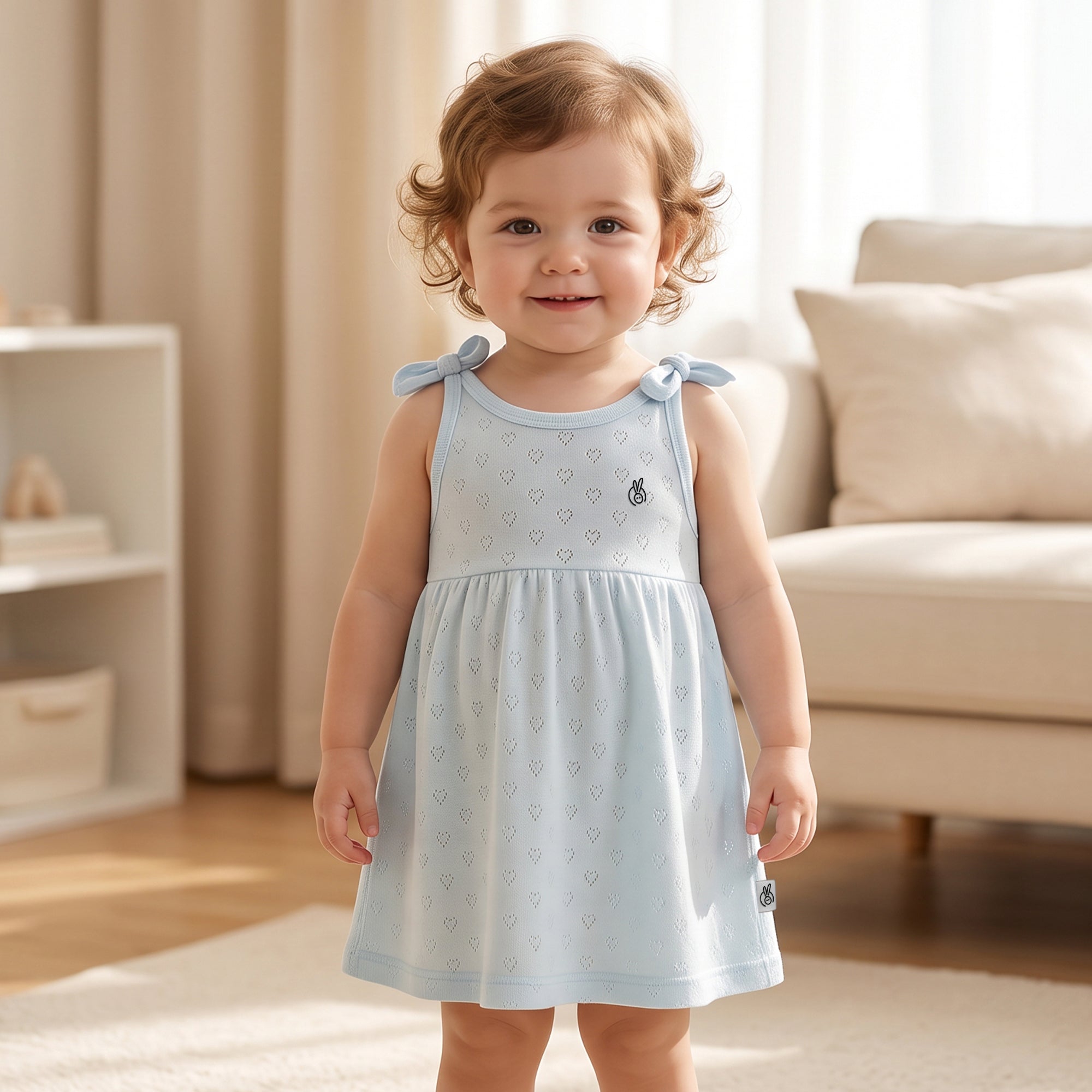 Mushmellow Ice Melt Pointelle Tie Up Frock With Gathers - 2-4 Years