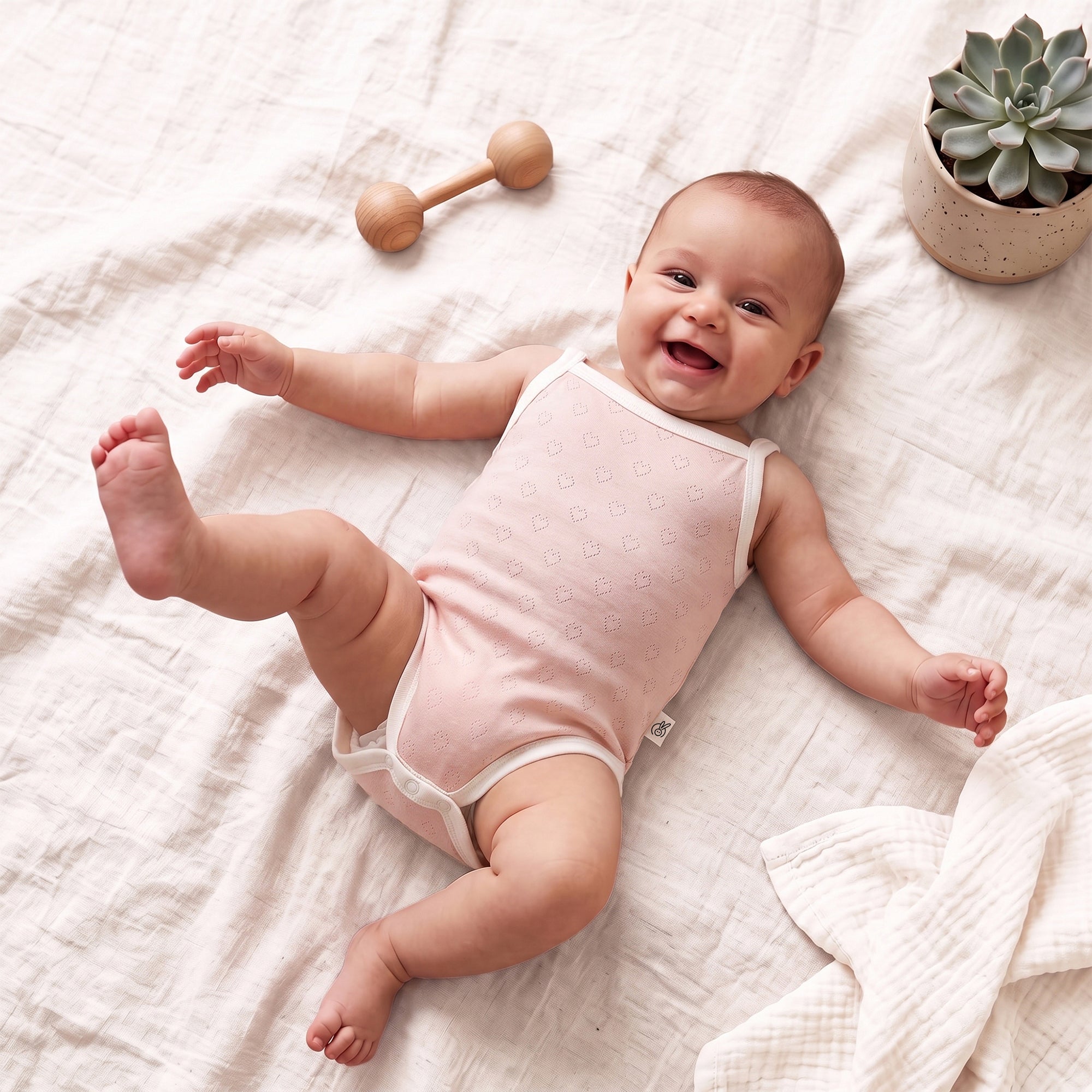 Mushmellow Peach Dust Pointelle Spaghetti Onesie
