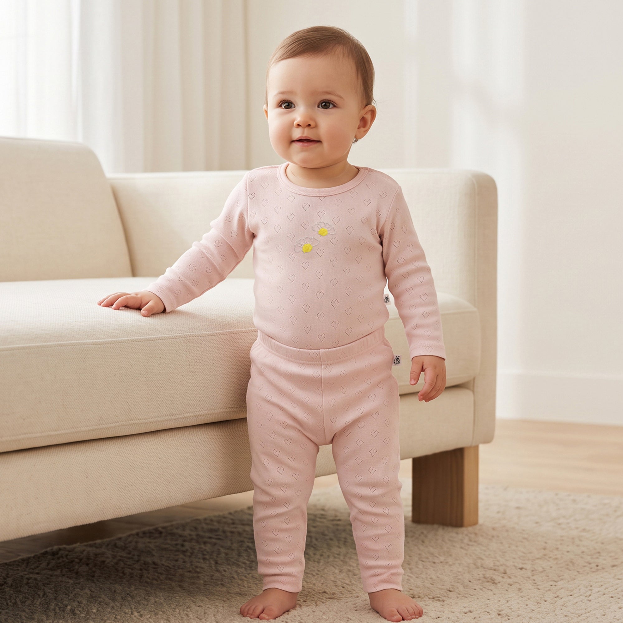Pointelle Mushmellow Peach Dust Onesie Bottom Set