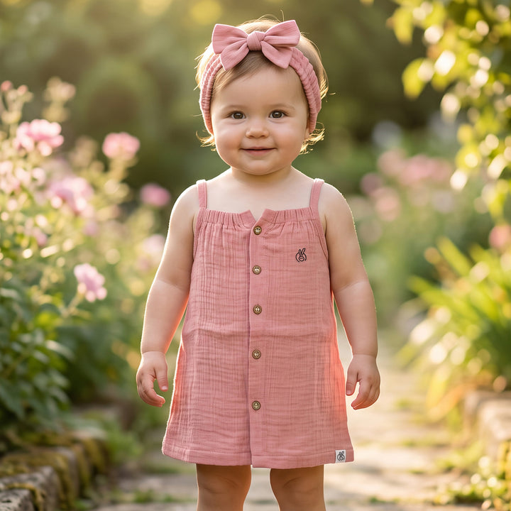Pastelpops Dusty Rose Cotton Crinkle Aline Dress With Front Opening