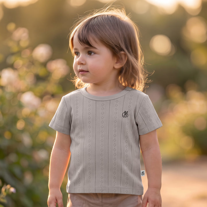 Mushmellow Light Grey Pointelle T-Shirt - 2-4 Years