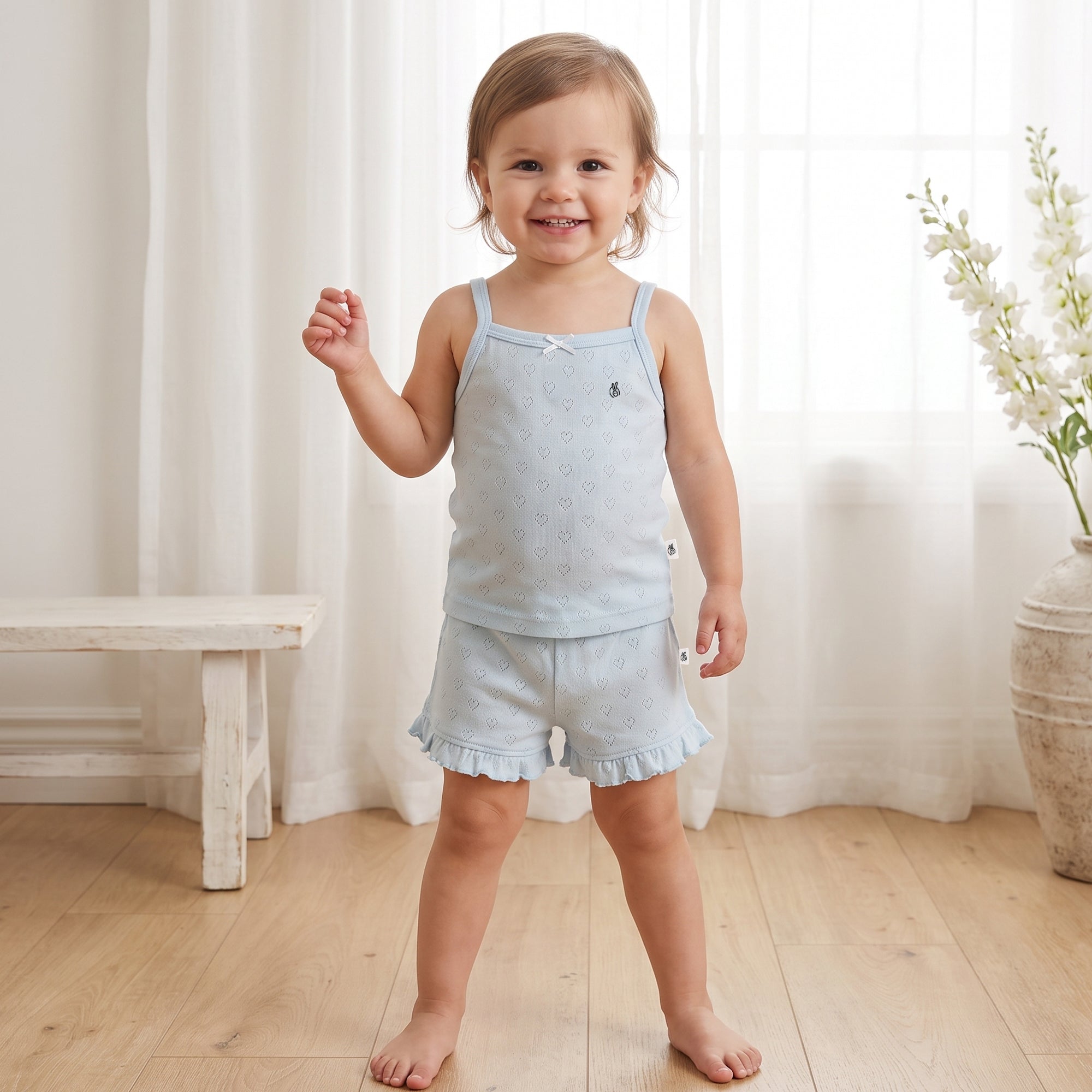 Mushmellow Ice Melt Pointelle Spaghetti Top With Frill Short