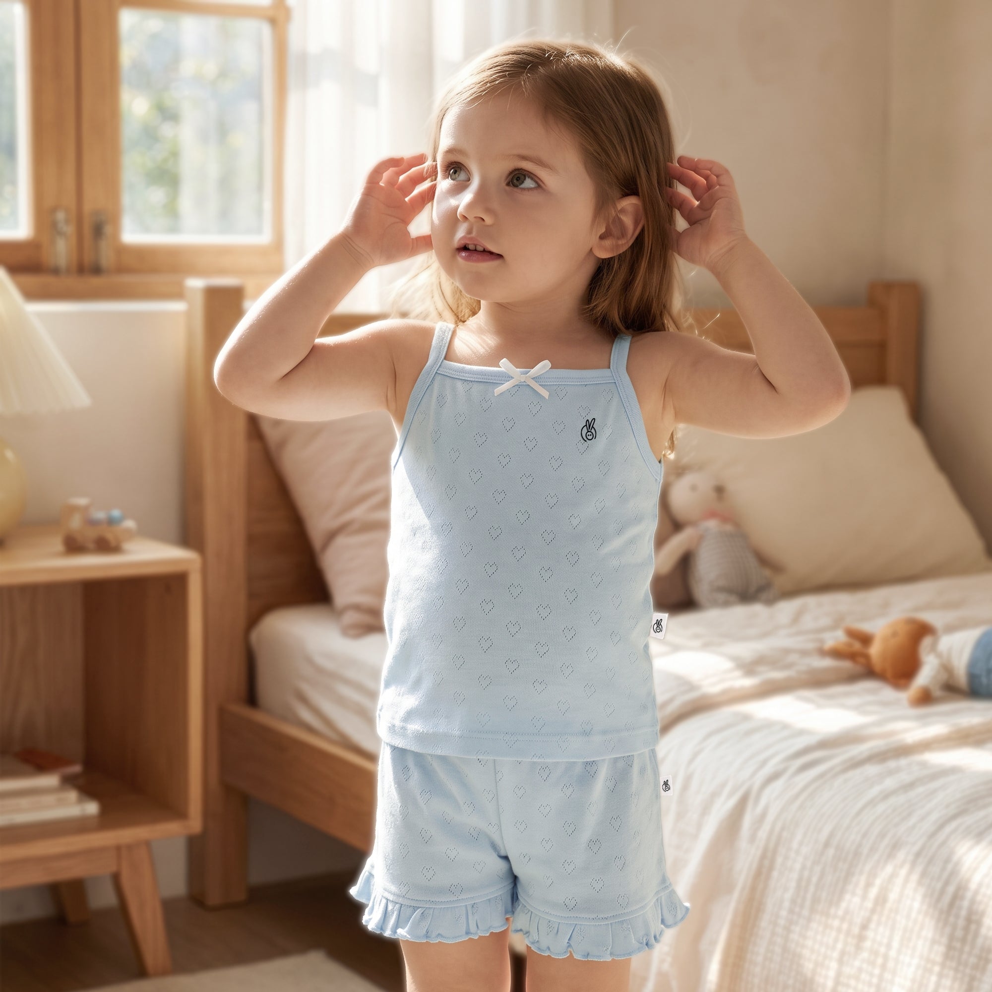 Mushmellow Ice Melt Pointelle Spaghetti Top With Frill Short - 2-4 Years