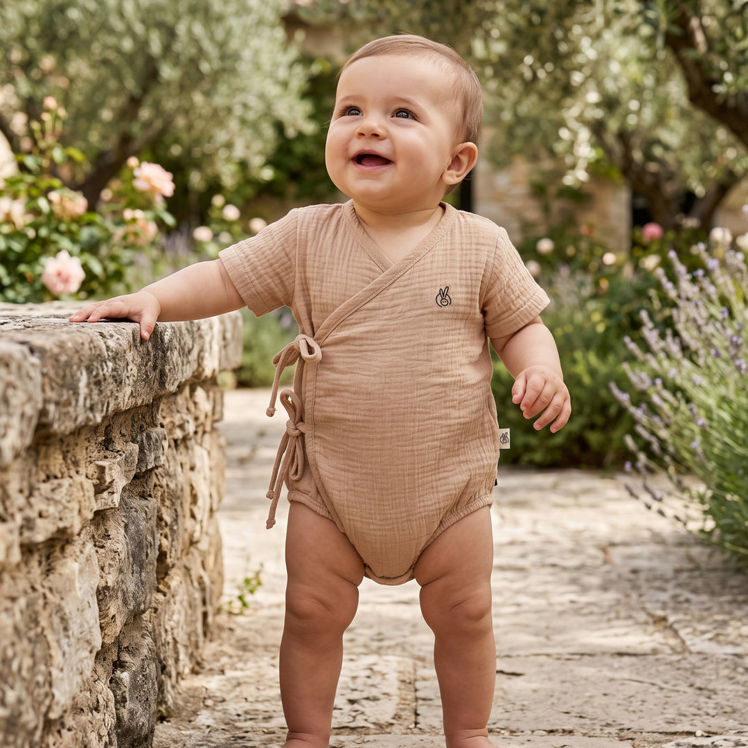 Pastelpops Beige Cotton Crinkle Wrapover Onesie