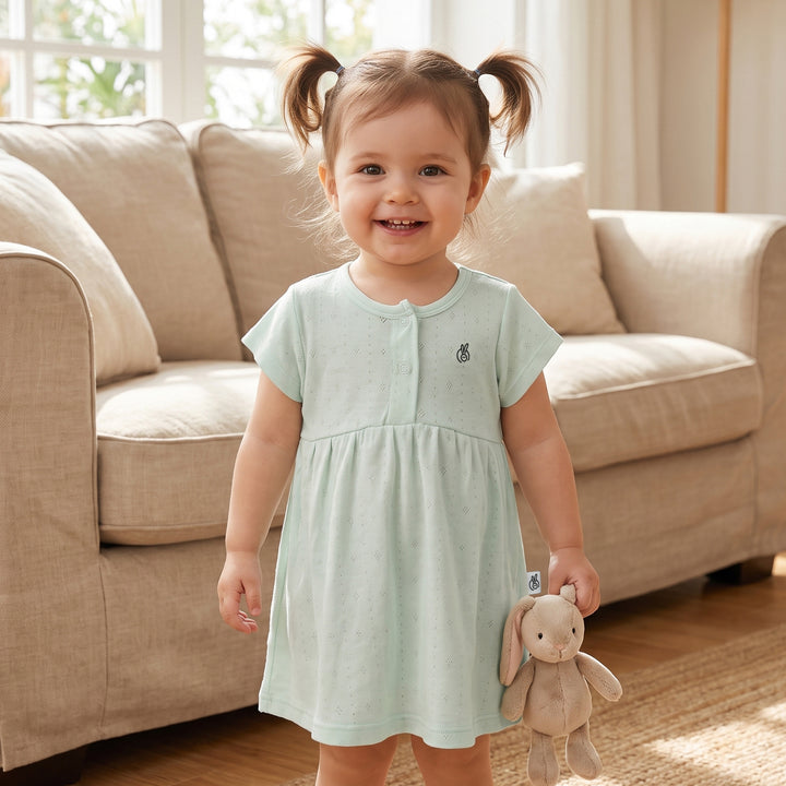 Mushmellow Sage Green Pointelle Frock - 2-4 Years