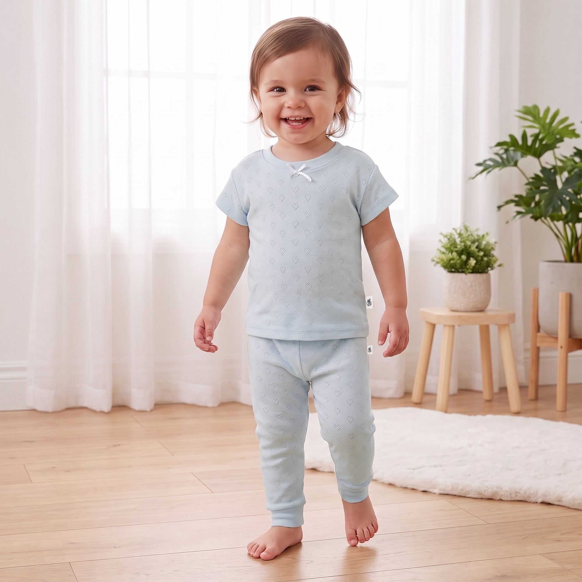 Mushmellow Ice Melt Pointelle T Shirt & Bottom 2-Piece Set