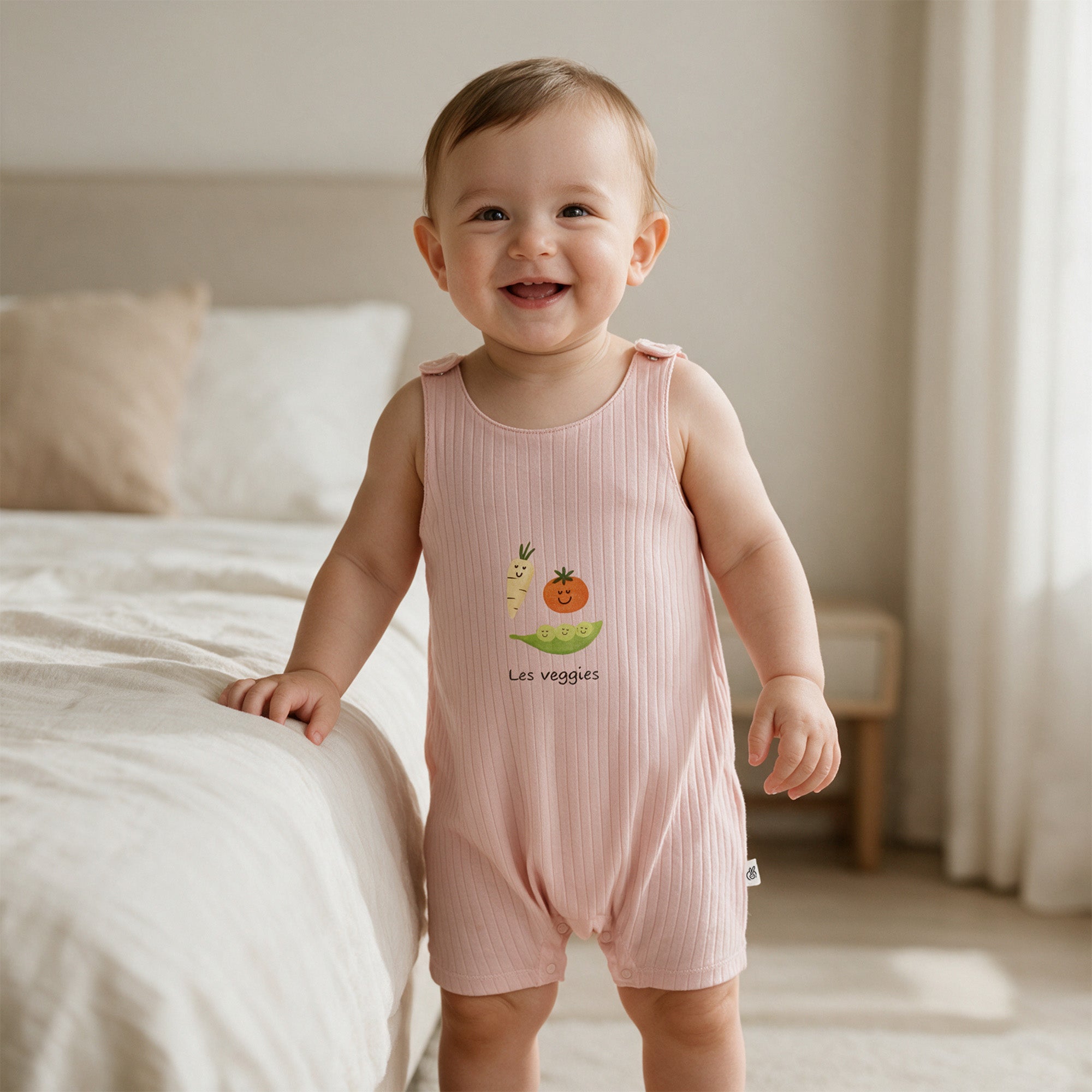 100% Cotton Mushmellow Ribbed Romper Veiled Pink 0-2 Years