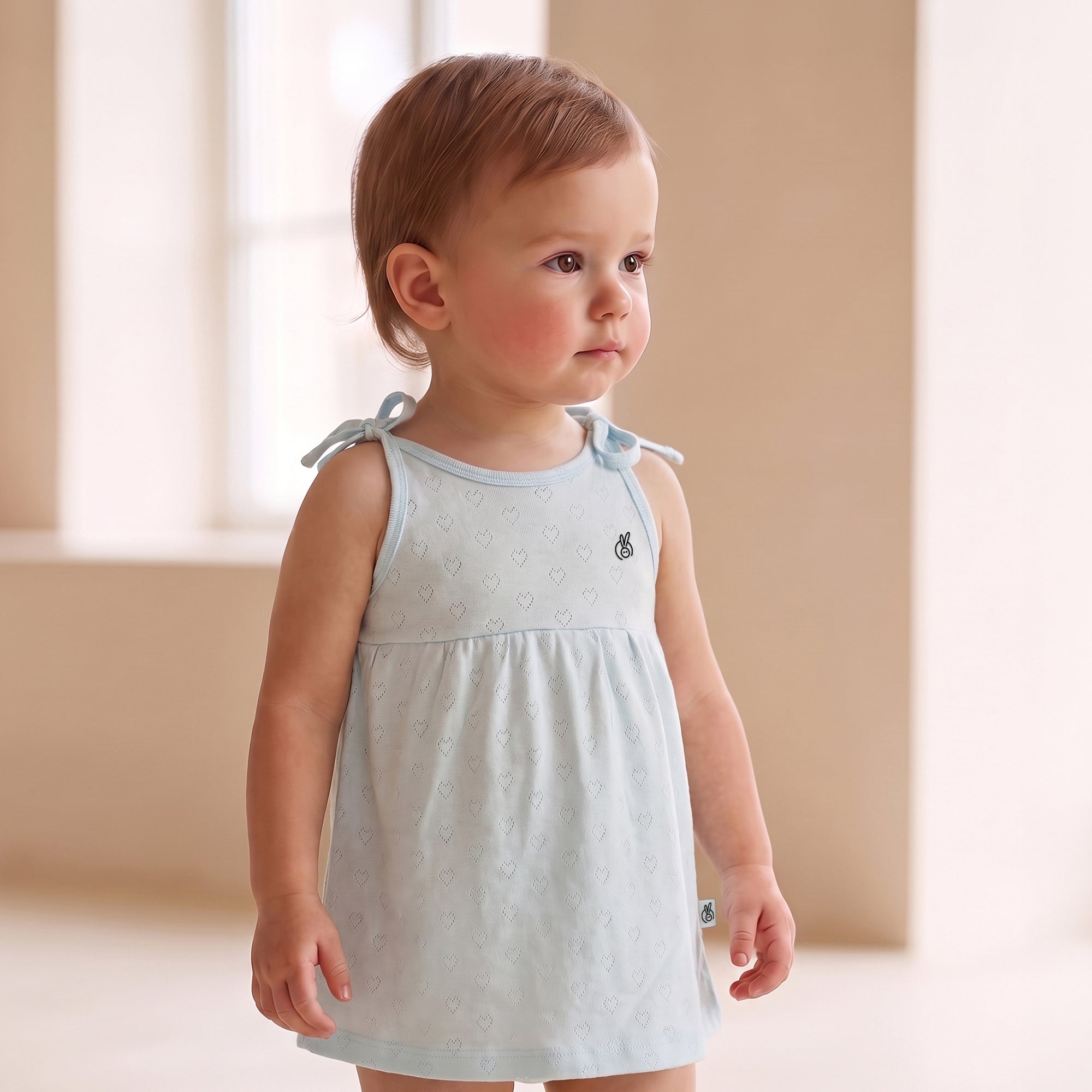 Mushmellow Ice Melt Pointelle Tie Up Frock With Gathers