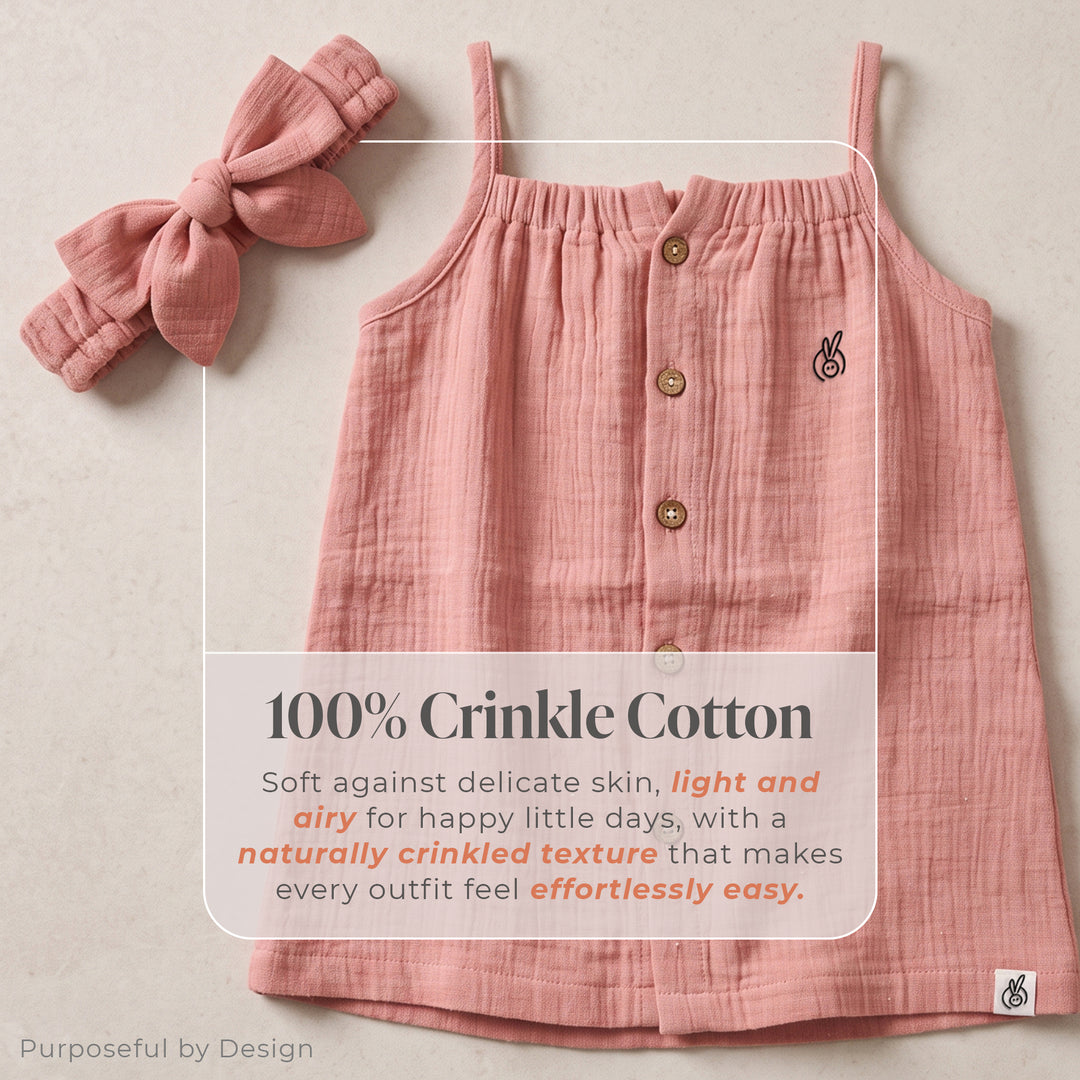 Pastelpops Dusty Rose Cotton Crinkle Aline Dress With Front Opening