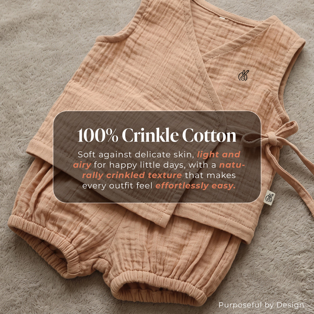Pastelpops Beige Cotton Crinkle Wrap Over Vest & Bloomer 2-Piece Set