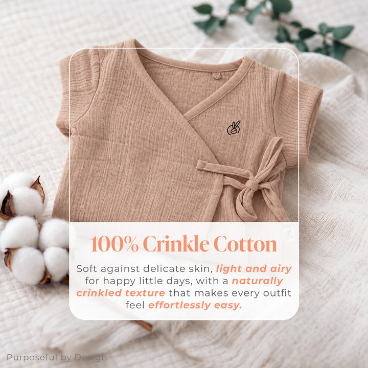 Pastelpops Beige Cotton Crinkle Wrap Over Top With Pant