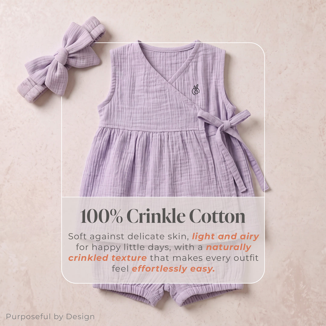 Pastelpops Purple Cotton Crinkle Wrap Over Frock & Bloomer 2-Piece Set - 2-4 Years