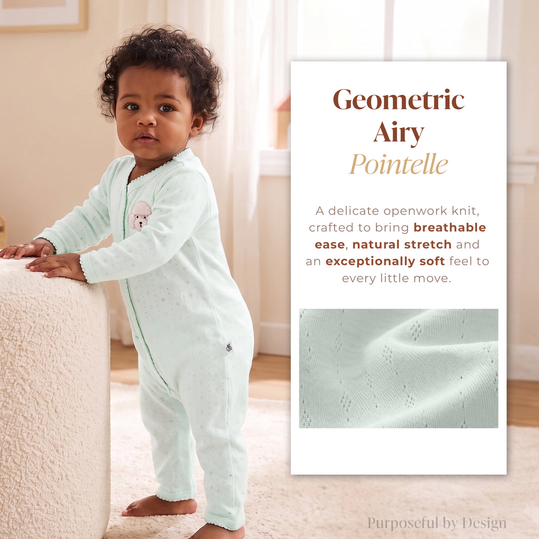 Mushmellow Sage Green Pointelle Front Open Sleepsuit