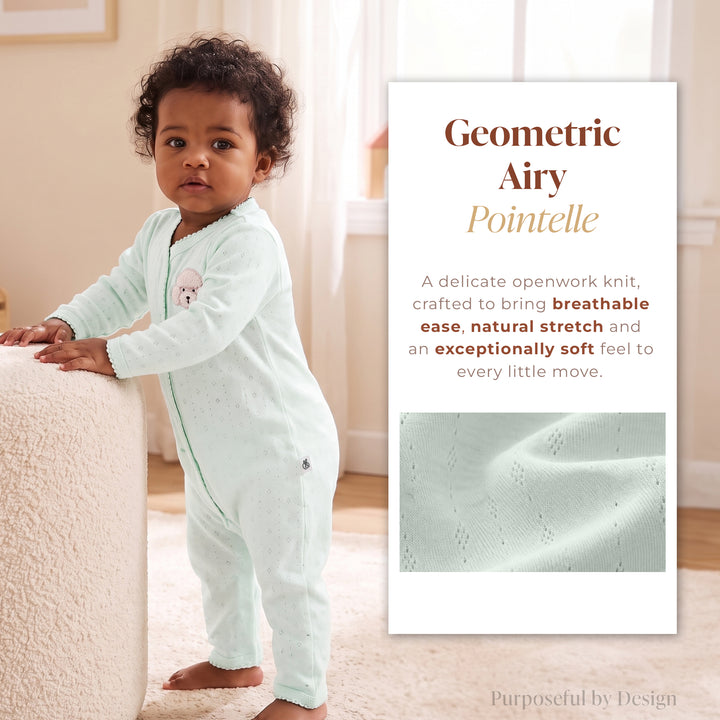 Mushmellow Sage Green Pointelle Front Open Sleepsuit