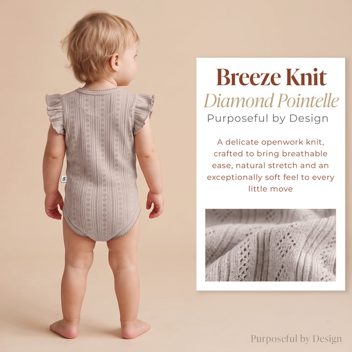Mushmellow Light Grey Pointelle Ruffle Onesie & Short 2-Piece Set
