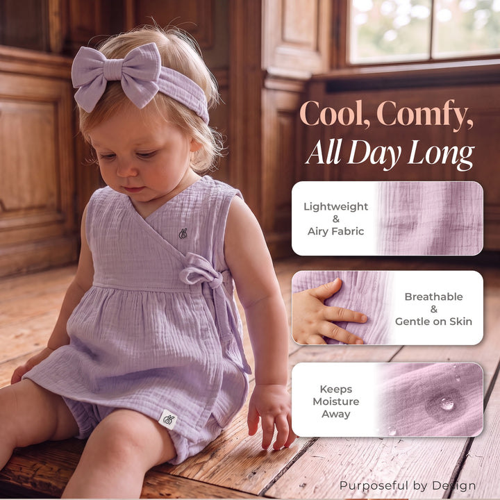 Pastelpops Purple Cotton Crinkle Wrap Over Frock & Bloomer 2-Piece Set