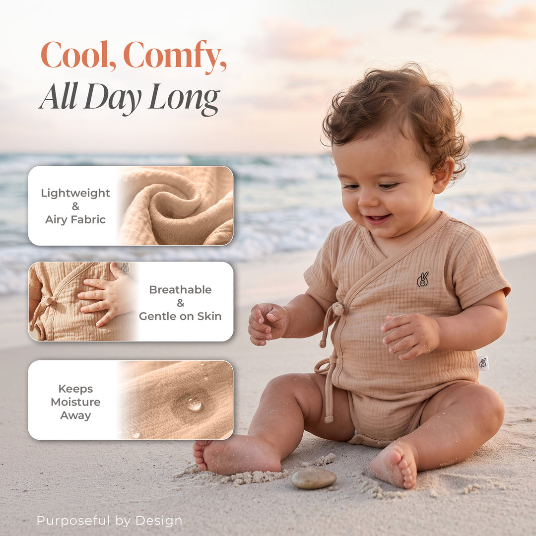 Pastelpops Beige Cotton Crinkle Wrapover Onesie