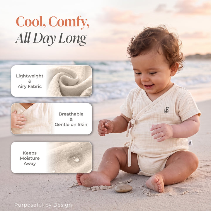 Pastelpops Off White Cotton Crinkle Wrapover Onesie