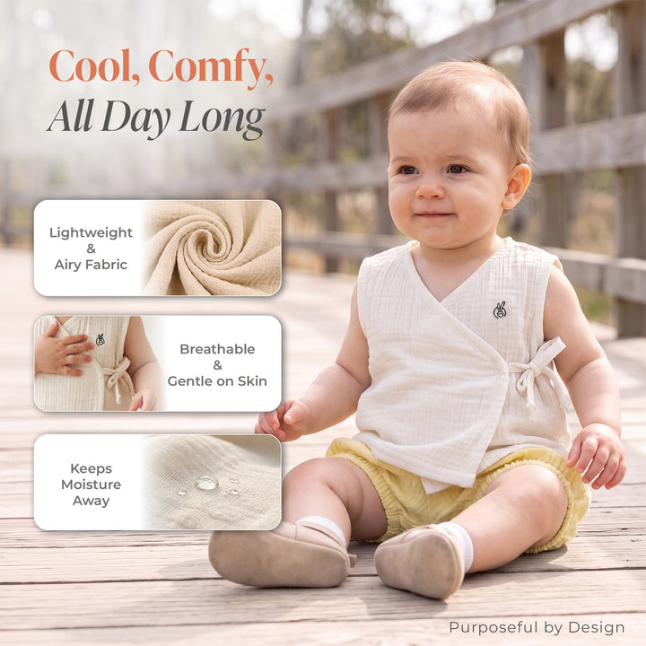 Pastelpops Multicolor Cotton Crinkle Wrap Over Vest & Bloomer 2-Piece Set