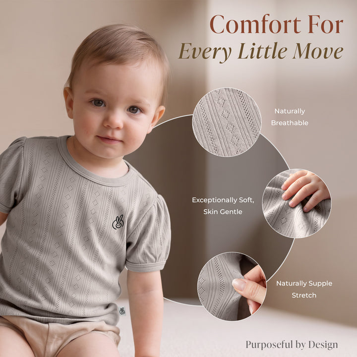 Mushmellow Light Grey Pointelle T-Shirt - 2-4 Years
