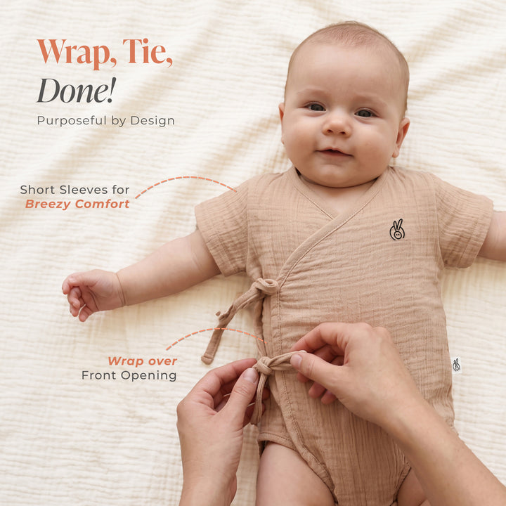 Pastelpops Beige Cotton Crinkle Wrapover Onesie