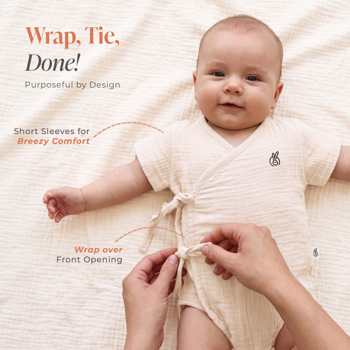 Pastelpops Off White Cotton Crinkle Wrapover Onesie