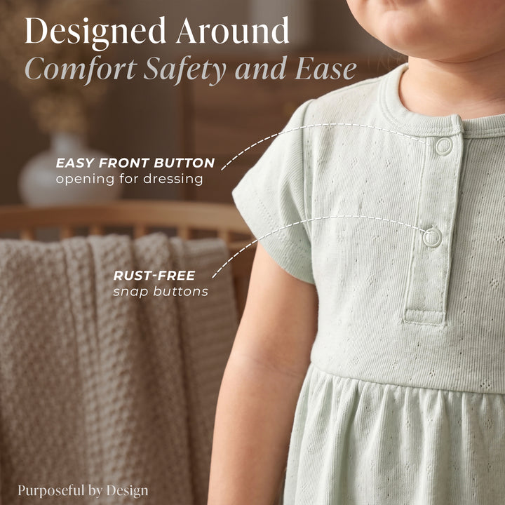 Mushmellow Sage Green Pointelle Frock - 2-4 Years