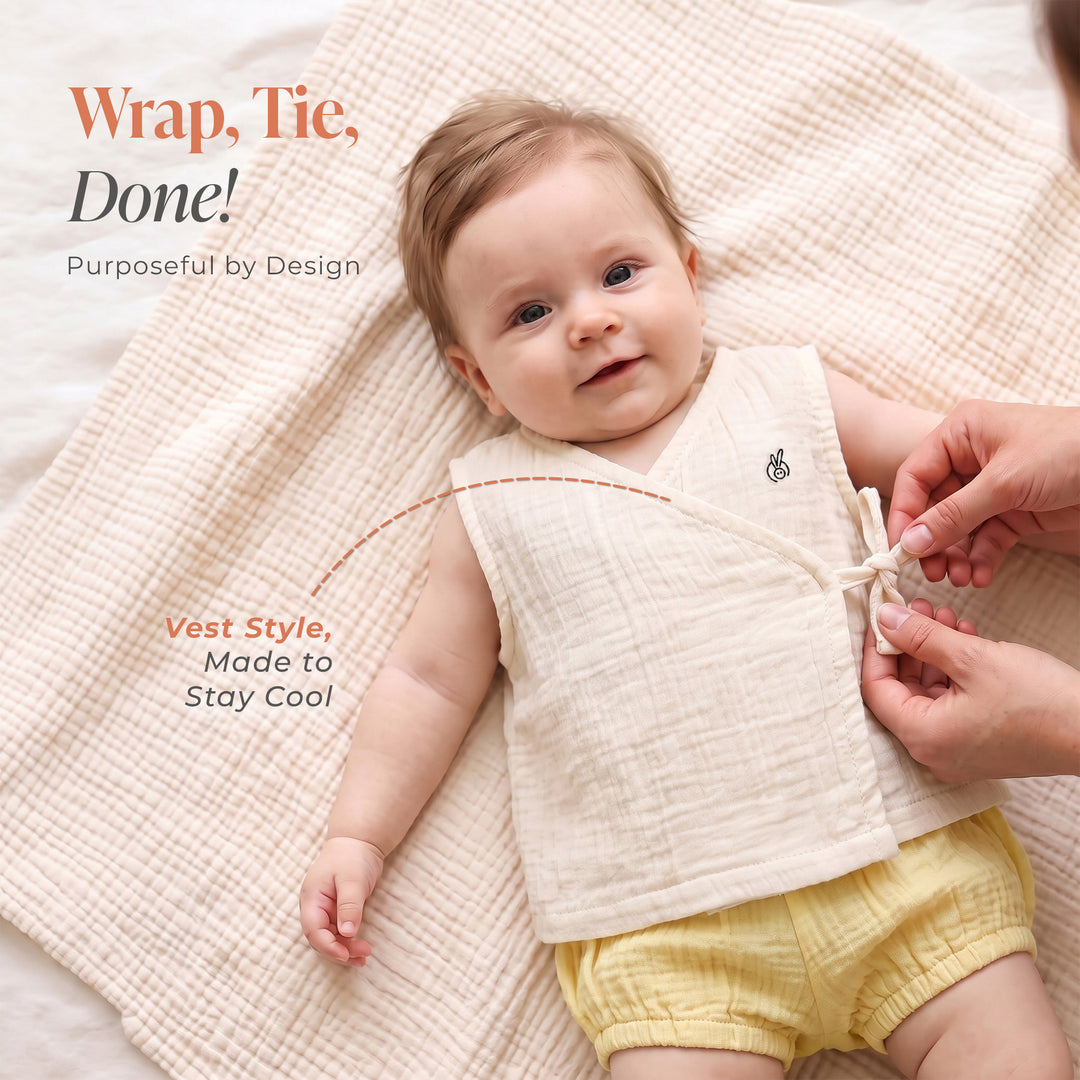 Pastelpops Multicolor Cotton Crinkle Wrap Over Vest & Bloomer 2-Piece Set