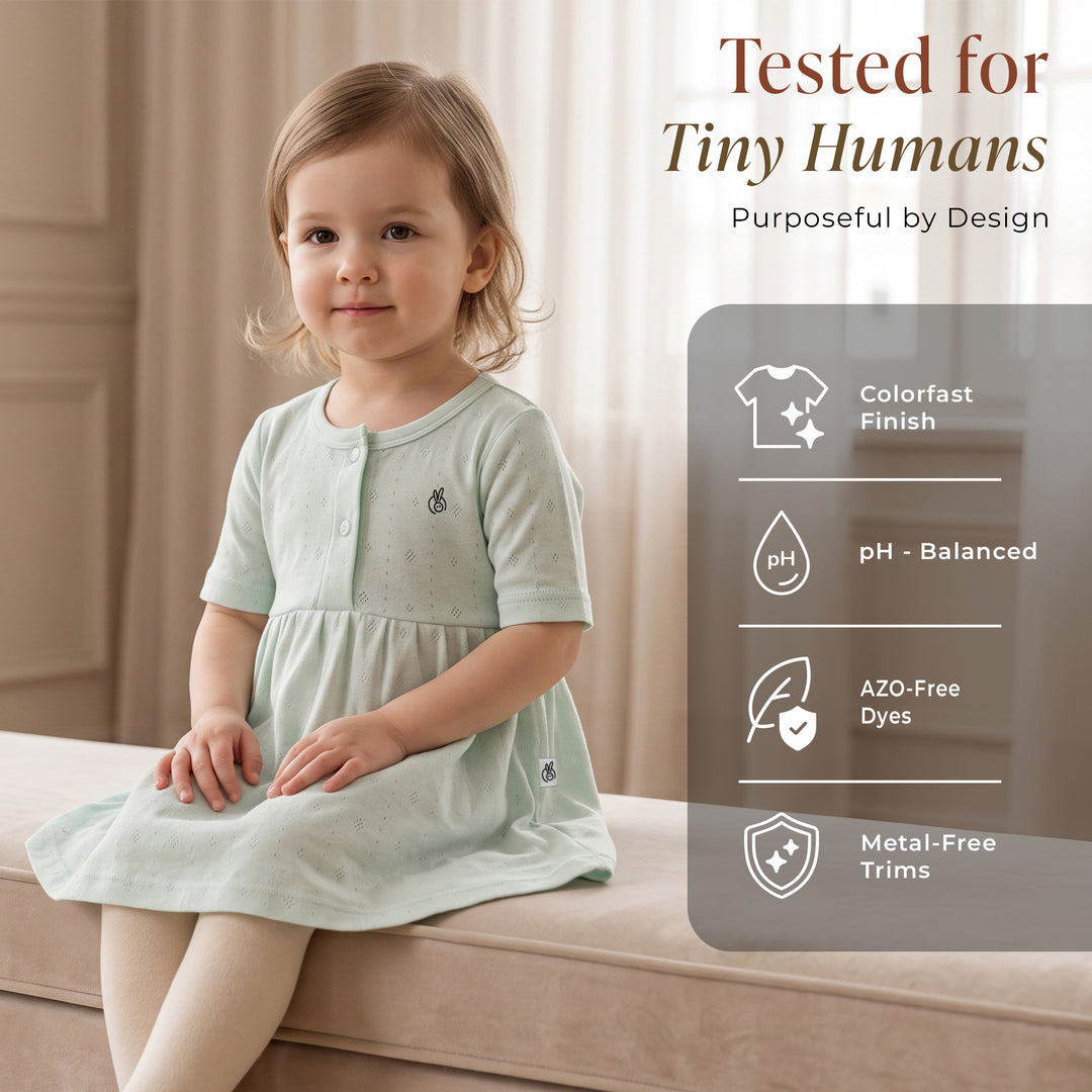 Mushmellow Sage Green Pointelle Frock - 2-4 Years