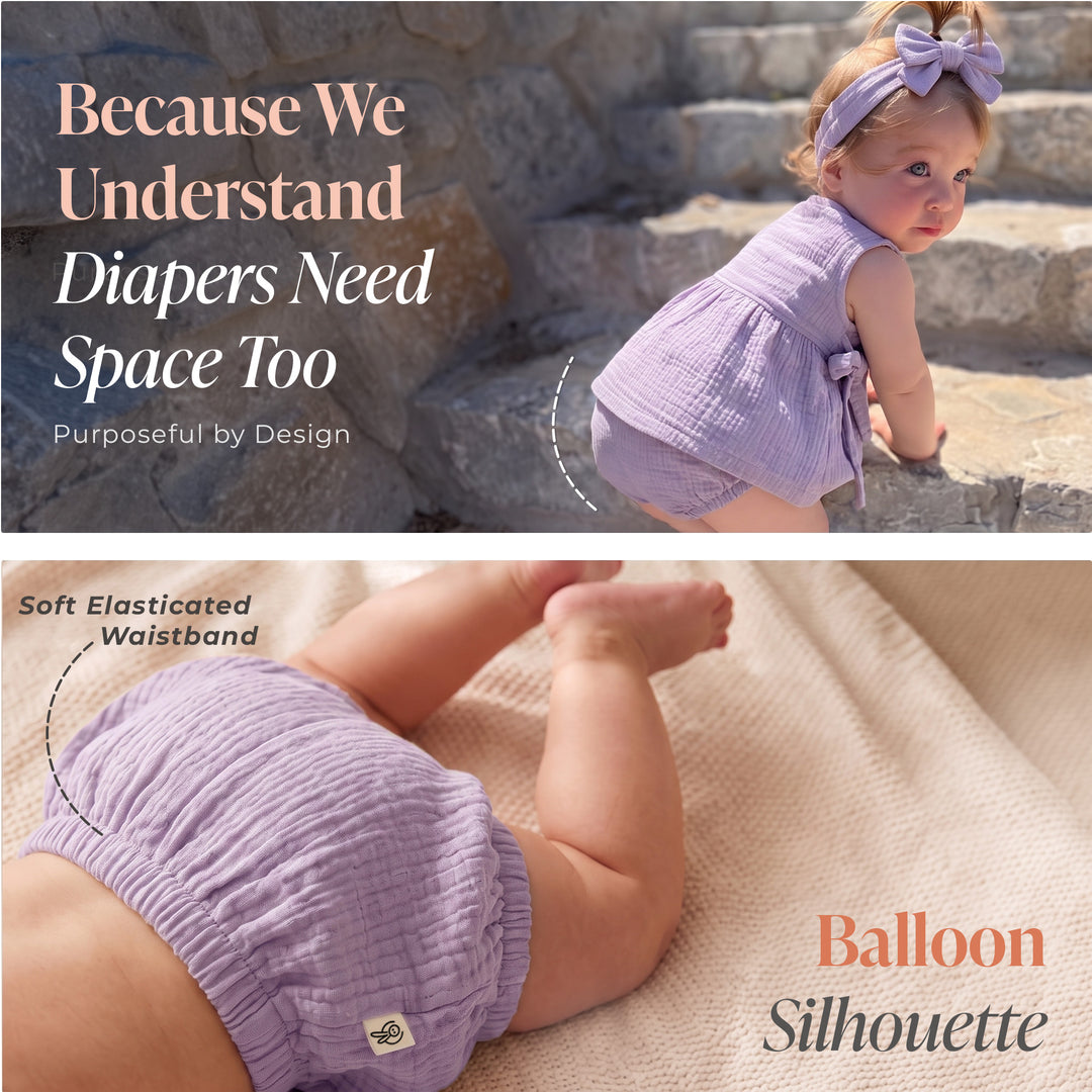 Pastelpops Purple Cotton Crinkle Wrap Over Frock & Bloomer 2-Piece Set