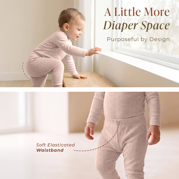 Pointelle Mushmellow Peach Dust Onesie Bottom Set