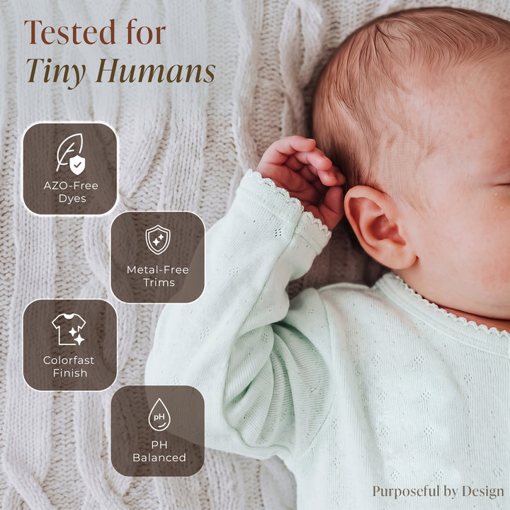 Mushmellow Sage Green Pointelle Front Open Sleepsuit